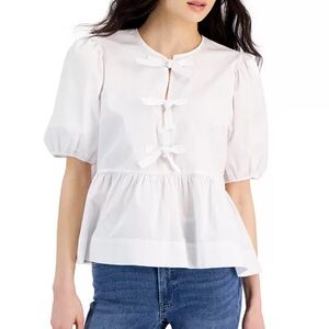 NWT Sz S Nautica Cotton Bow-Front Peplum Top